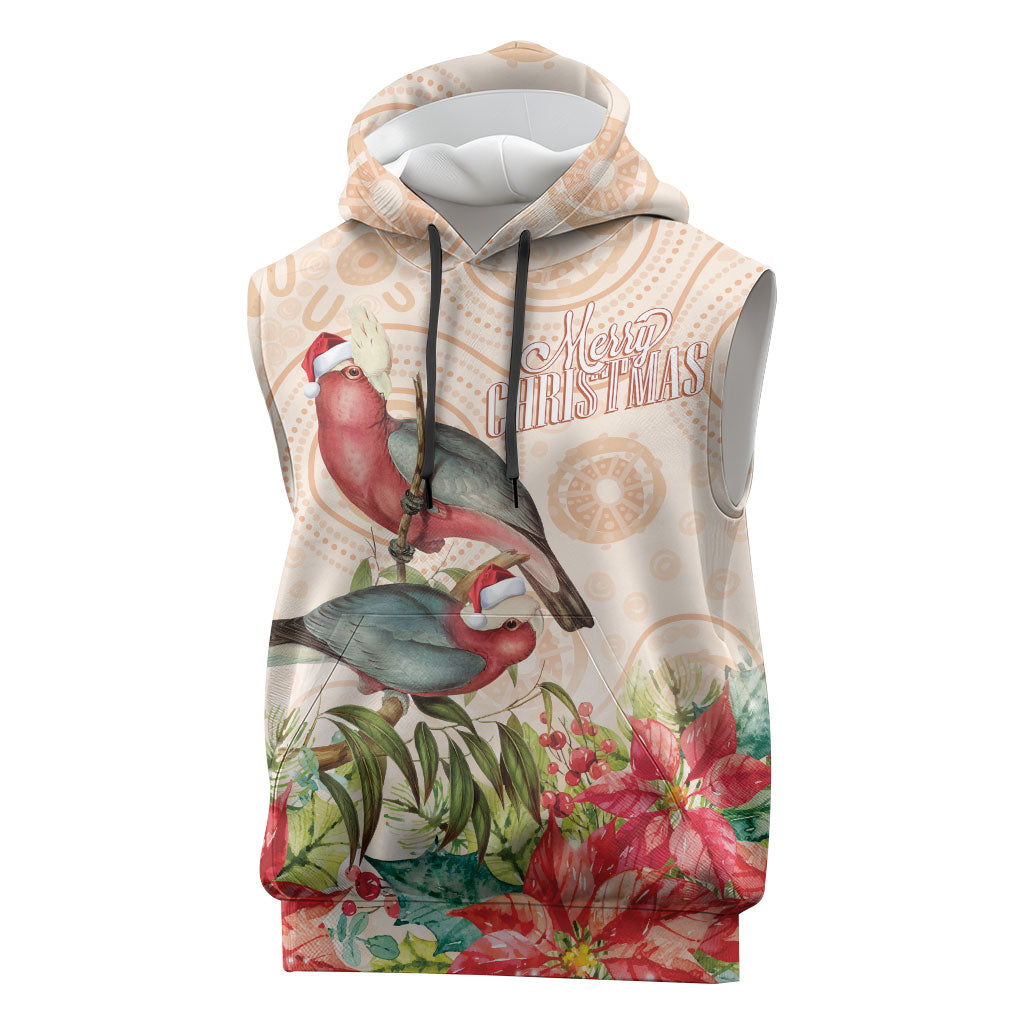 Merry Christmas Aussie Aboriginal Sleeveless Hoodie Rosebreasted Cockatoo Pastel