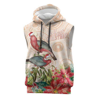Merry Christmas Aussie Aboriginal Sleeveless Hoodie Rosebreasted Cockatoo Pastel