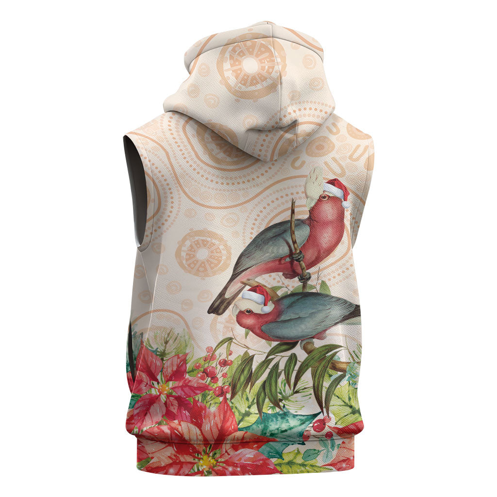 Merry Christmas Aussie Aboriginal Sleeveless Hoodie Rosebreasted Cockatoo Pastel