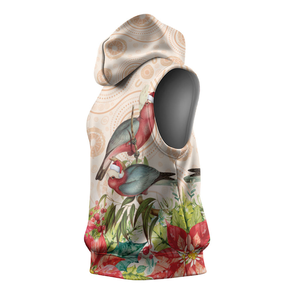 Merry Christmas Aussie Aboriginal Sleeveless Hoodie Rosebreasted Cockatoo Pastel