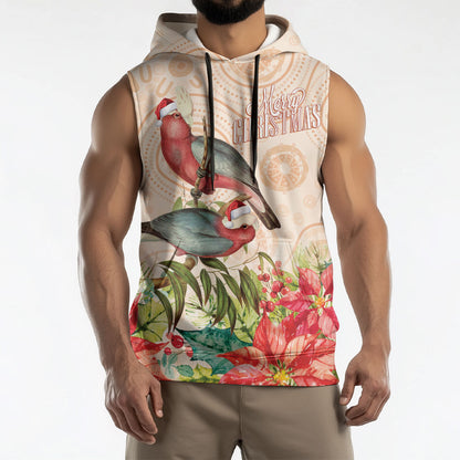 Merry Christmas Aussie Aboriginal Sleeveless Hoodie Rosebreasted Cockatoo Pastel