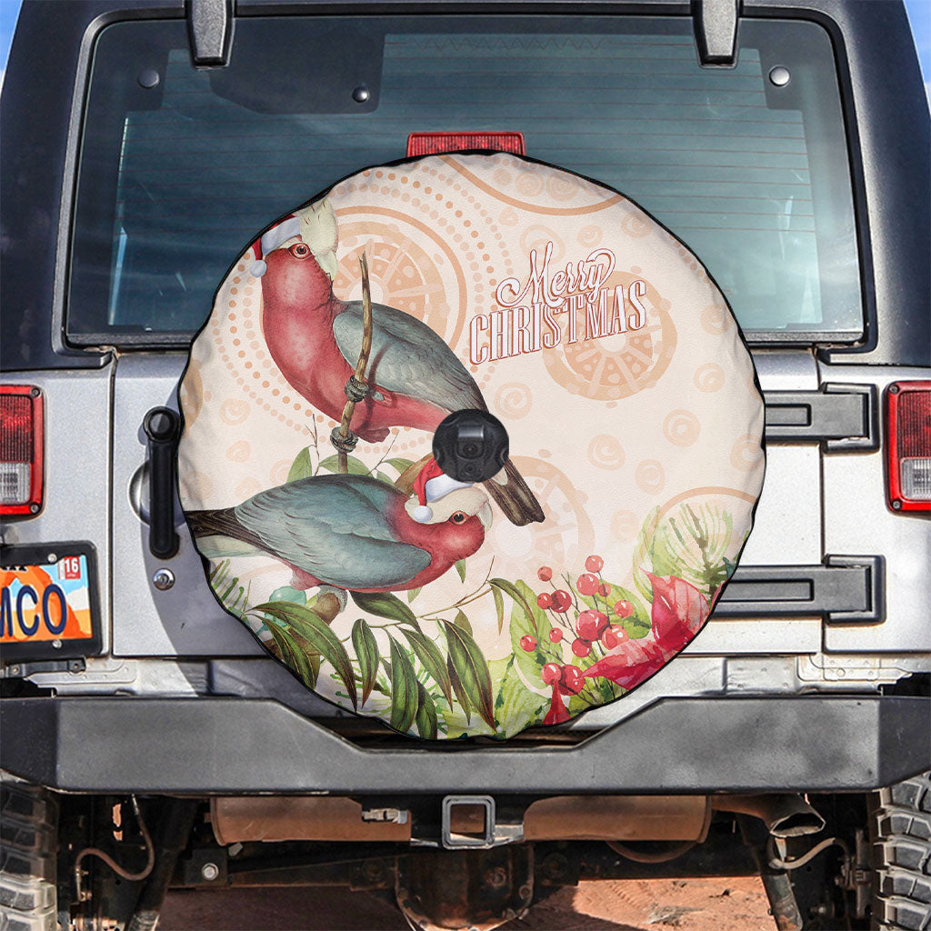 Merry Christmas Aussie Aboriginal Spare Tire Cover Rosebreasted Cockatoo Pastel