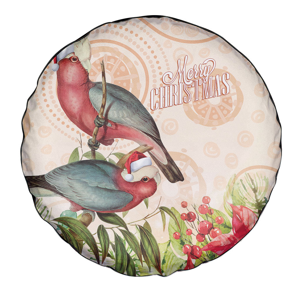 Merry Christmas Aussie Aboriginal Spare Tire Cover Rosebreasted Cockatoo Pastel
