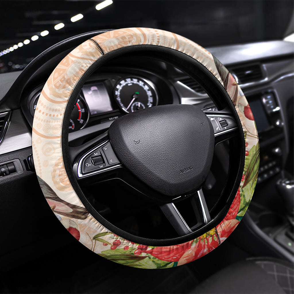 Merry Christmas Aussie Aboriginal Steering Wheel Cover Rosebreasted Cockatoo Pastel