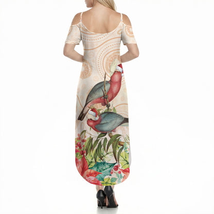 Merry Christmas Aussie Aboriginal Summer Maxi Dress Rosebreasted Cockatoo Pastel