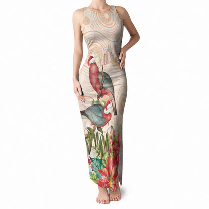 Merry Christmas Aussie Aboriginal Tank Maxi Dress Rosebreasted Cockatoo Pastel