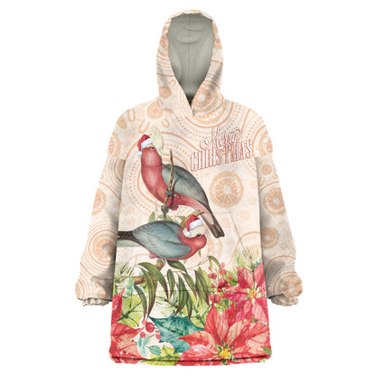Merry Christmas Aussie Aboriginal Wearable Blanket Hoodie Rosebreasted Cockatoo Pastel