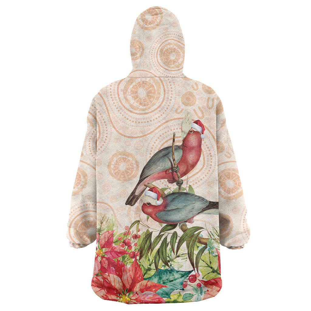 Merry Christmas Aussie Aboriginal Wearable Blanket Hoodie Rosebreasted Cockatoo Pastel
