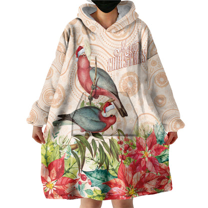 Merry Christmas Aussie Aboriginal Wearable Blanket Hoodie Rosebreasted Cockatoo Pastel