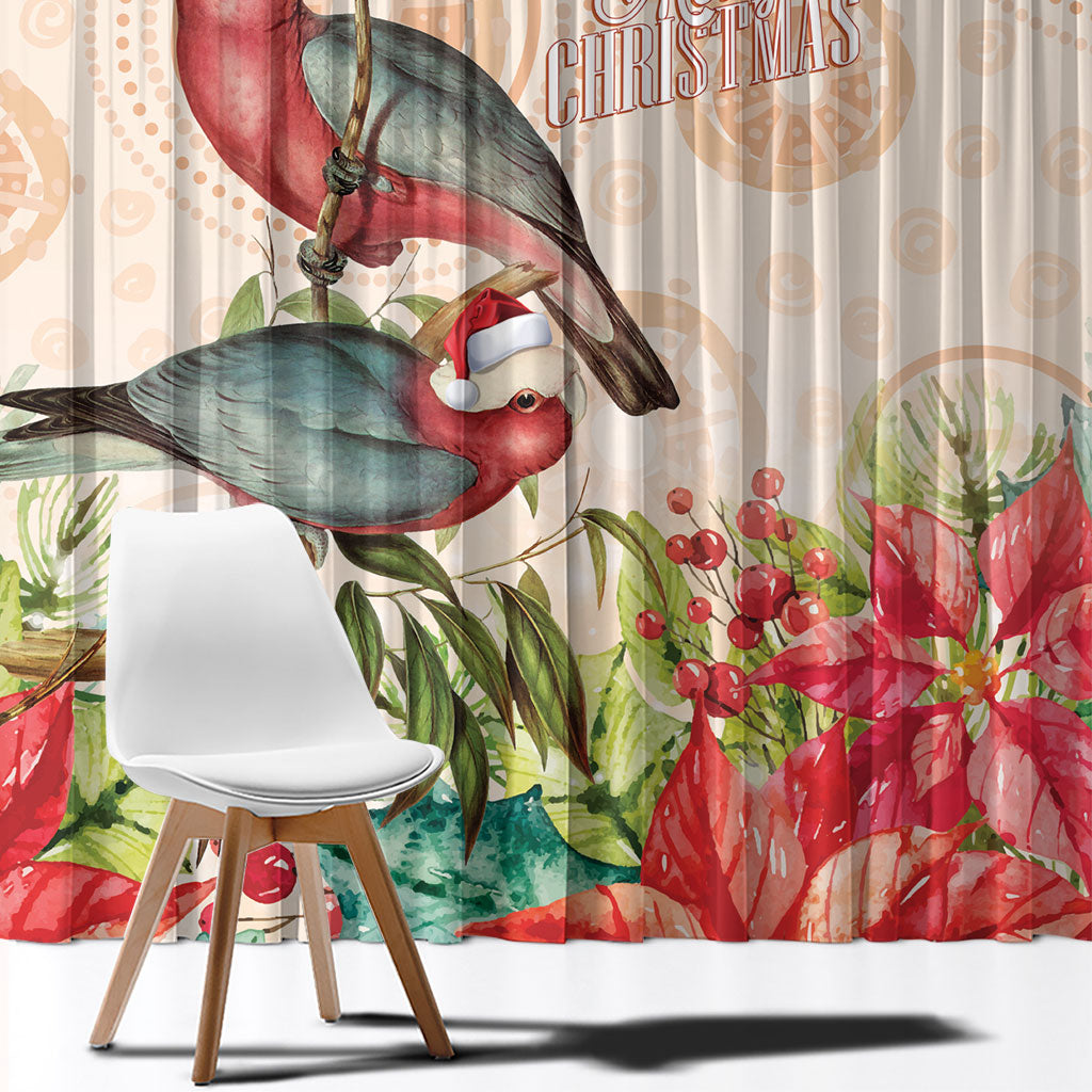 Merry Christmas Aussie Aboriginal Window Curtain Rosebreasted Cockatoo Pastel