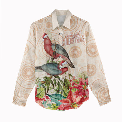Merry Christmas Aussie Aboriginal Women Casual Shirt Rosebreasted Cockatoo Pastel
