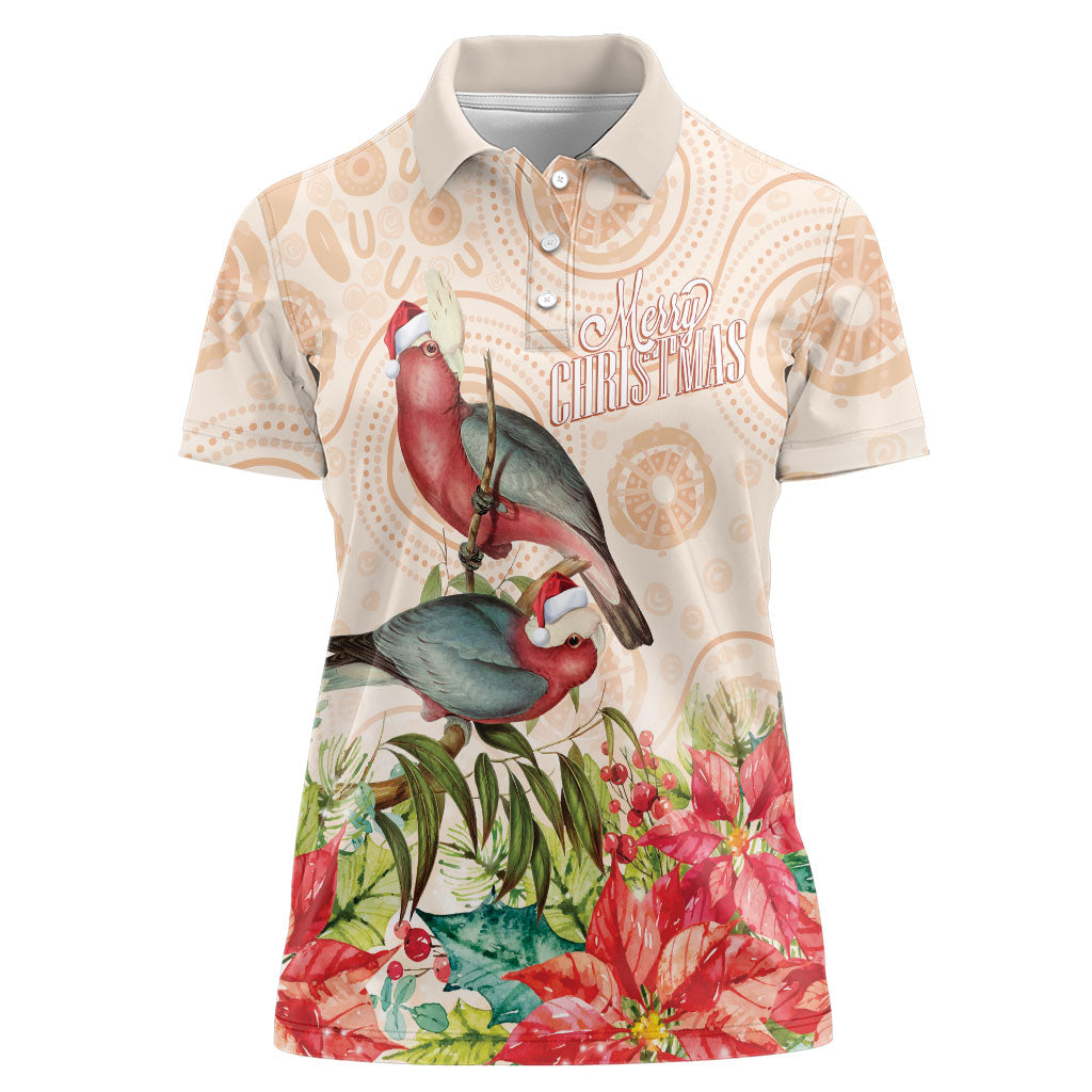 Merry Christmas Aussie Aboriginal Women Polo Shirt Rosebreasted Cockatoo Pastel