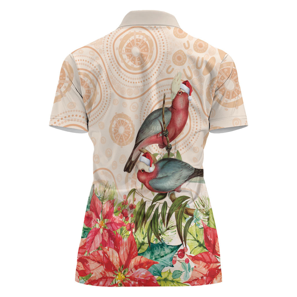 Merry Christmas Aussie Aboriginal Women Polo Shirt Rosebreasted Cockatoo Pastel