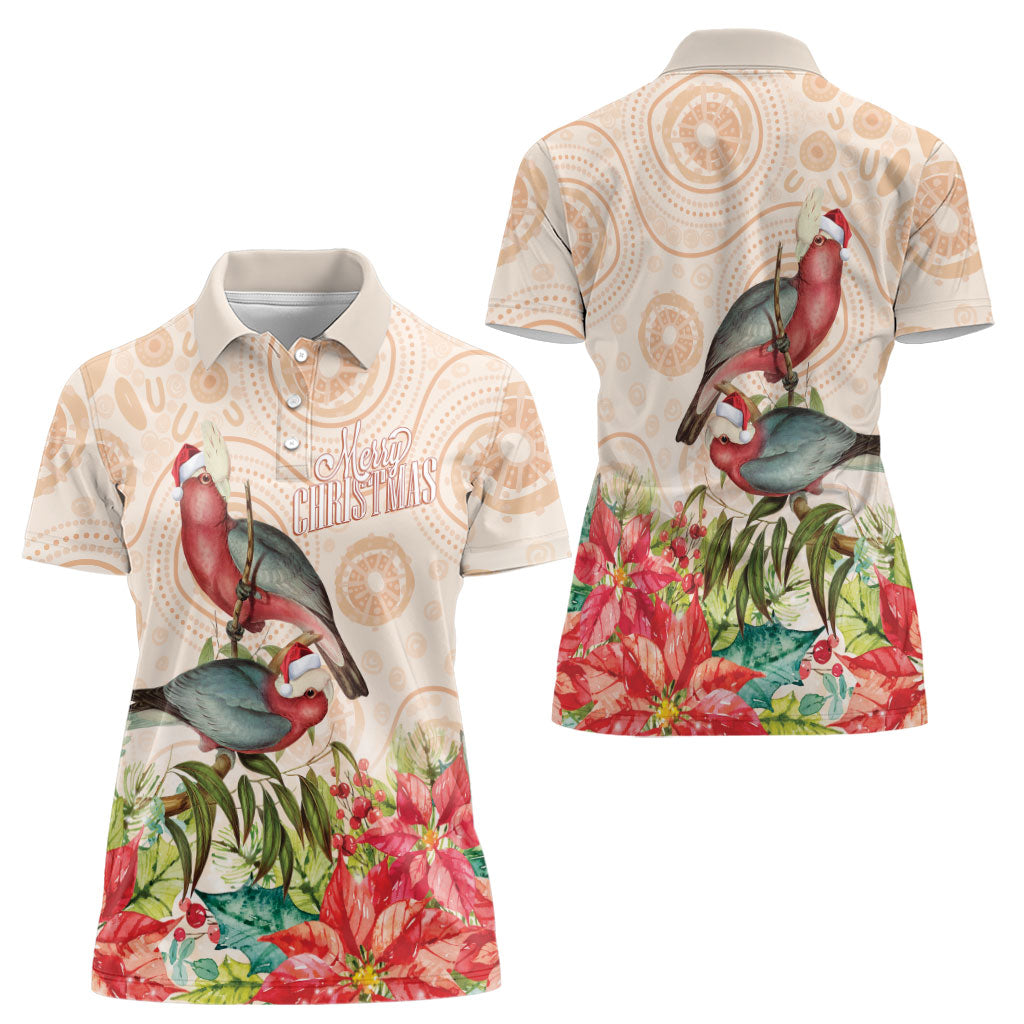 Merry Christmas Aussie Aboriginal Women Polo Shirt Rosebreasted Cockatoo Pastel