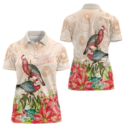 Merry Christmas Aussie Aboriginal Women Polo Shirt Rosebreasted Cockatoo Pastel