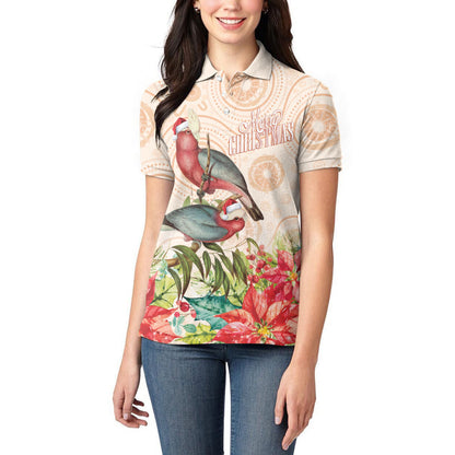 Merry Christmas Aussie Aboriginal Women Polo Shirt Rosebreasted Cockatoo Pastel