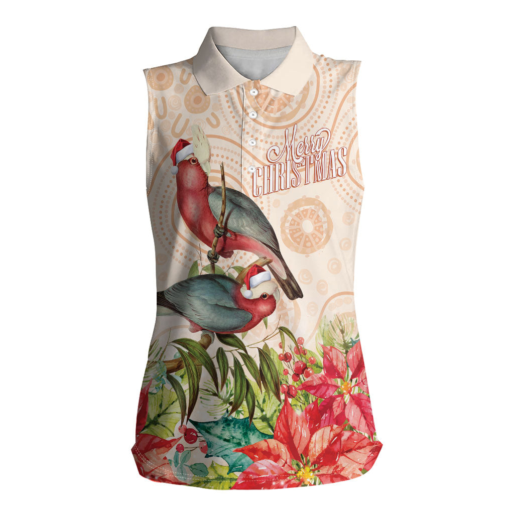 Merry Christmas Aussie Aboriginal Women Sleeveless Polo Shirt Rosebreasted Cockatoo Pastel