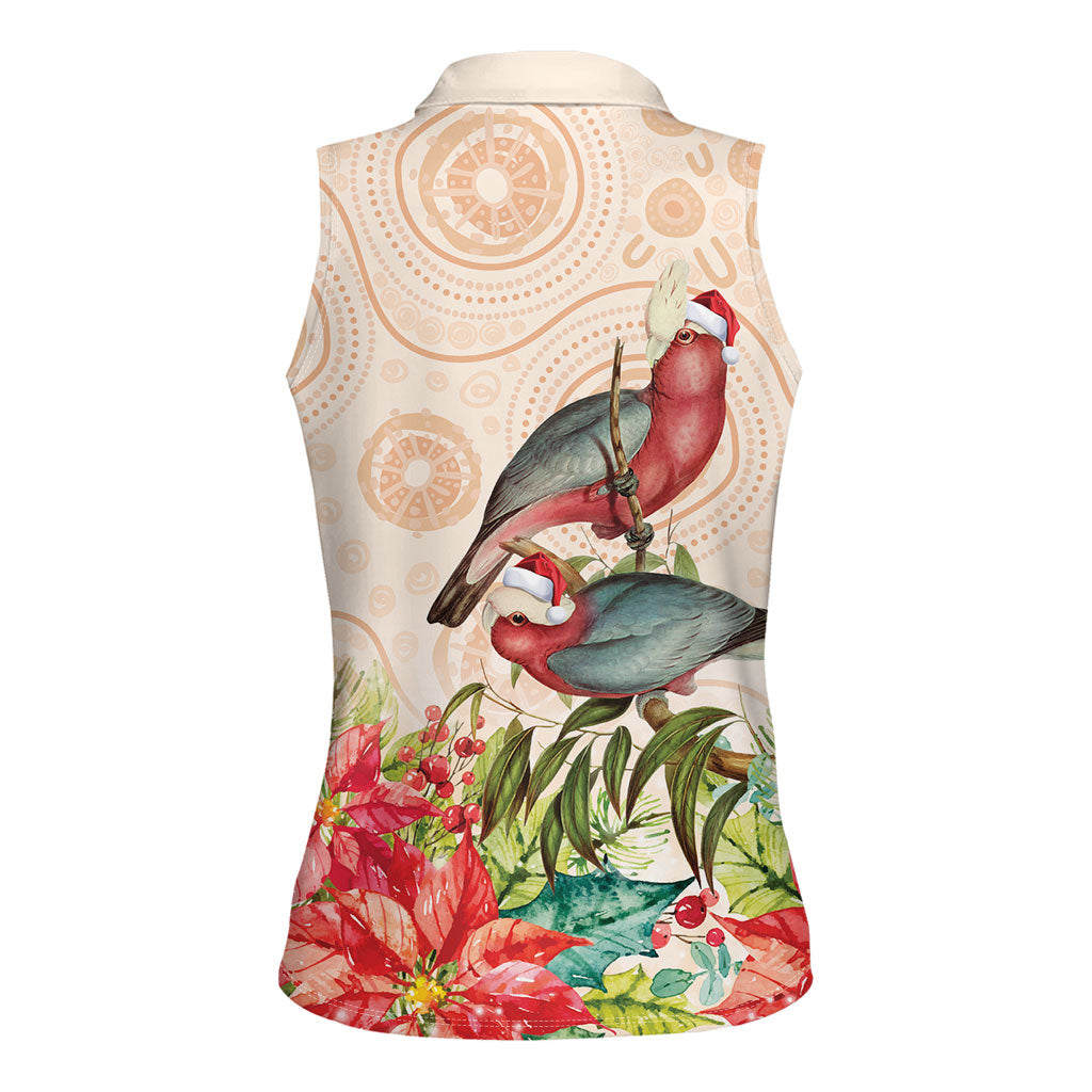 Merry Christmas Aussie Aboriginal Women Sleeveless Polo Shirt Rosebreasted Cockatoo Pastel