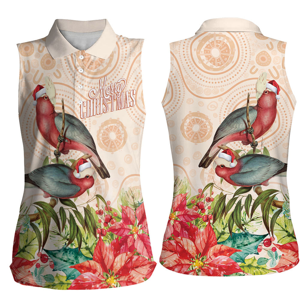 Merry Christmas Aussie Aboriginal Women Sleeveless Polo Shirt Rosebreasted Cockatoo Pastel