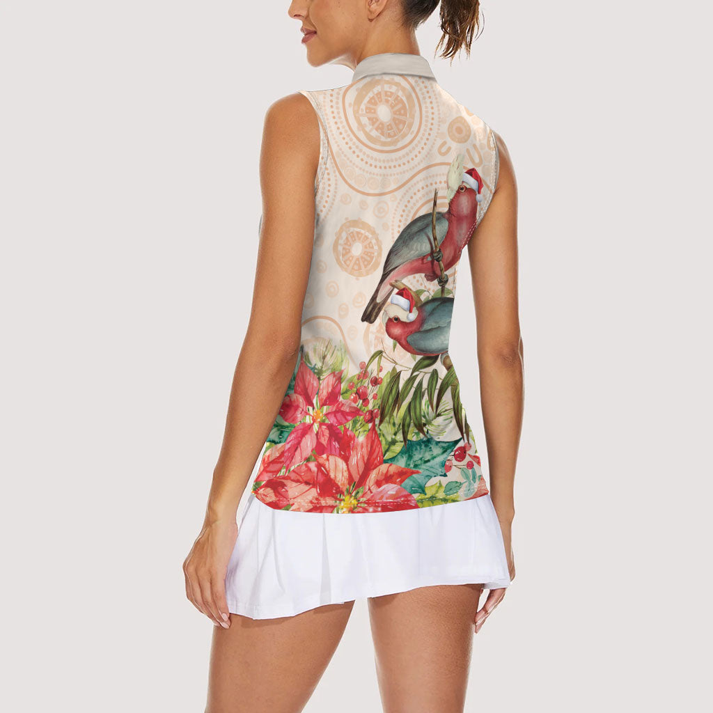 Merry Christmas Aussie Aboriginal Women Sleeveless Polo Shirt Rosebreasted Cockatoo Pastel