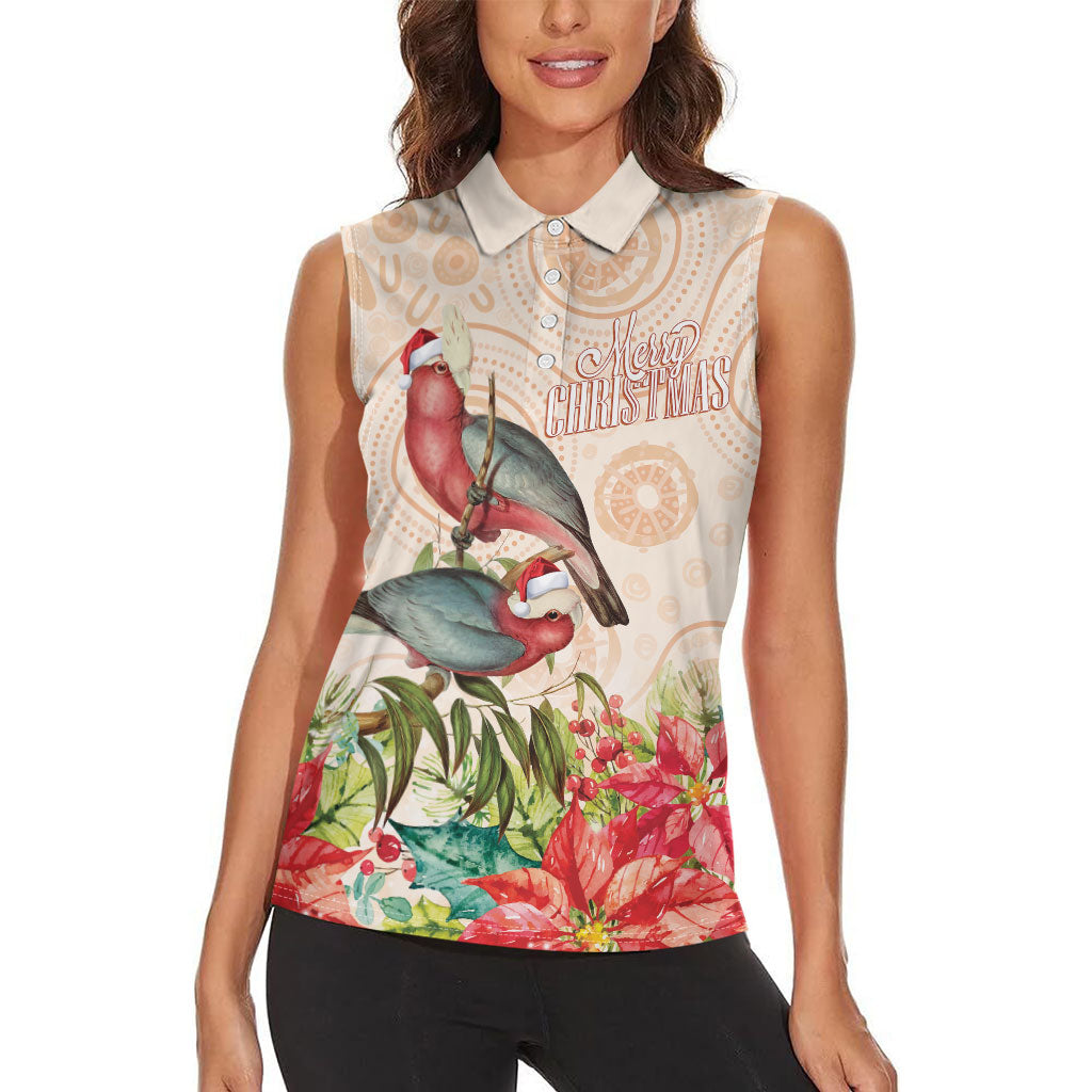 Merry Christmas Aussie Aboriginal Women Sleeveless Polo Shirt Rosebreasted Cockatoo Pastel