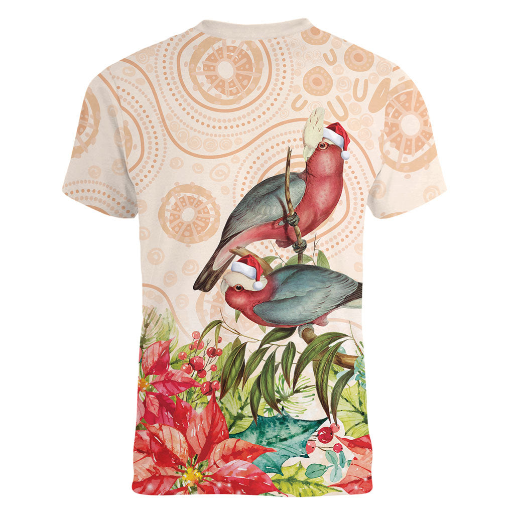 Merry Christmas Aussie Aboriginal Women V-Neck T-Shirt Rosebreasted Cockatoo Pastel