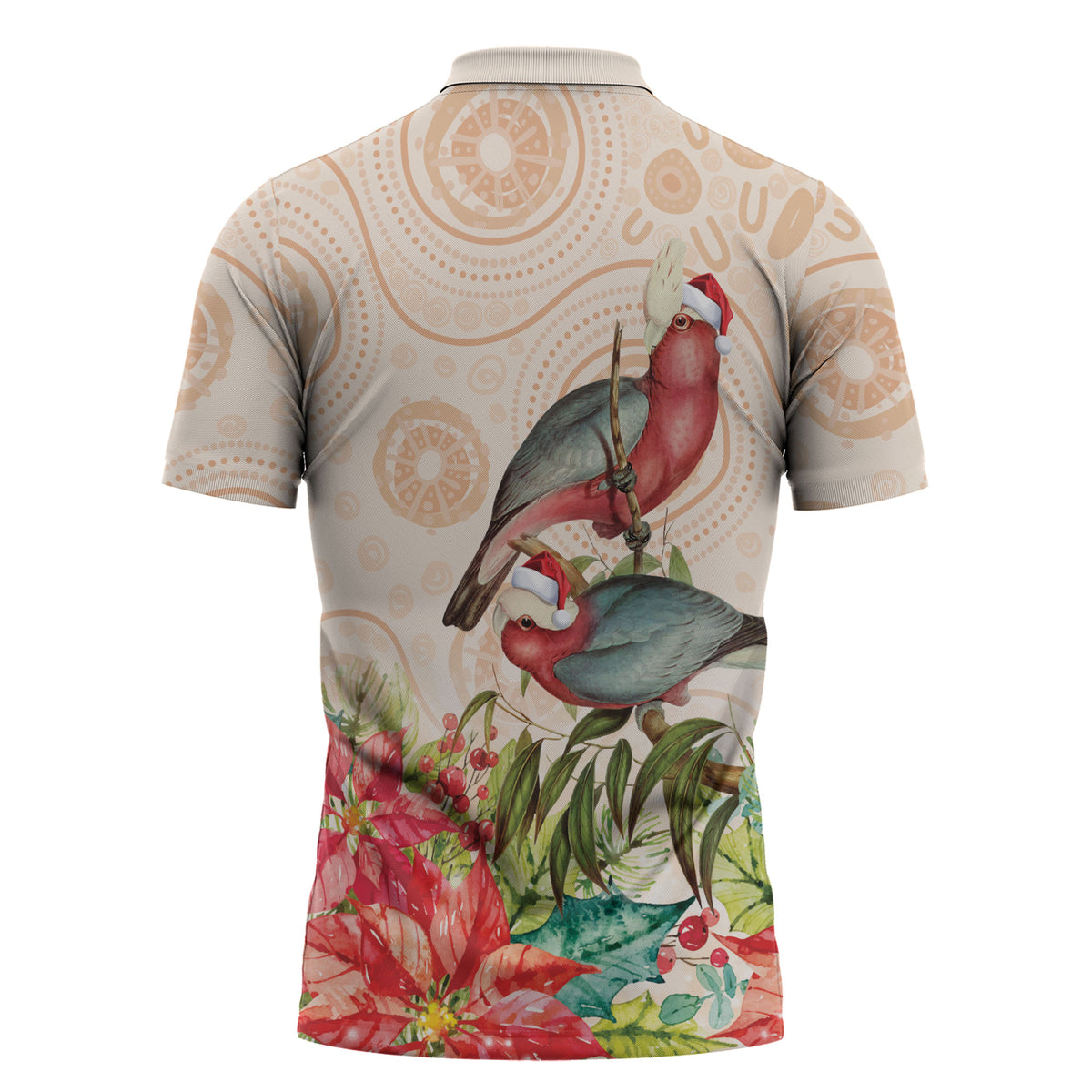 Merry Christmas Aussie Aboriginal Zipper Polo Shirt Rosebreasted Cockatoo Pastel