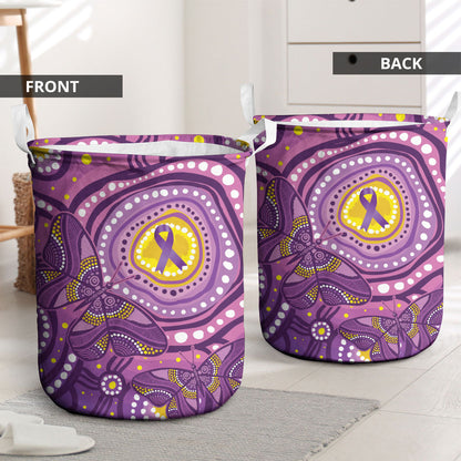 Australia Indigenous World Cancer Day Purple Aboriginal Laundry Basket Butterfly Ribbon