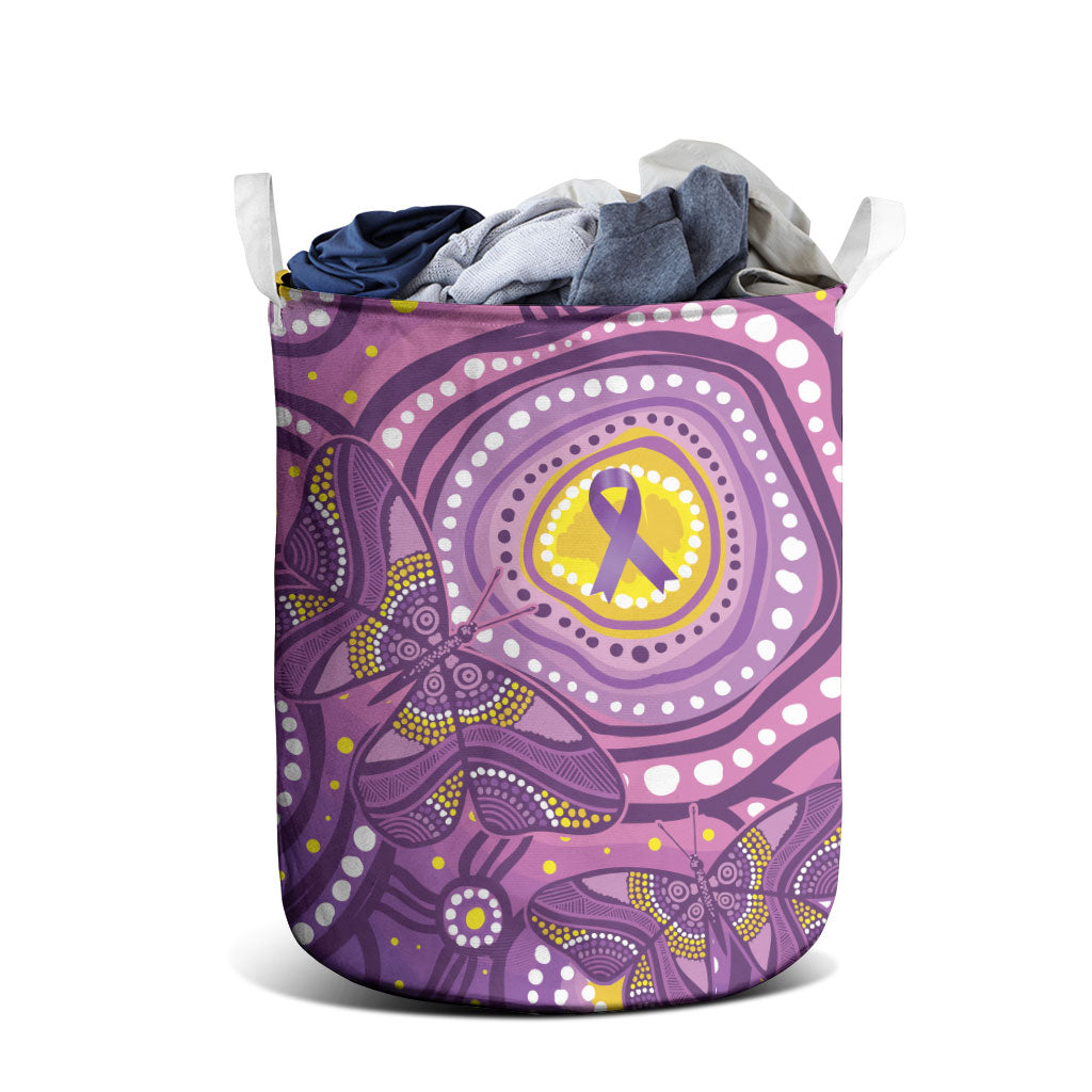 Australia Indigenous World Cancer Day Purple Aboriginal Laundry Basket Butterfly Ribbon