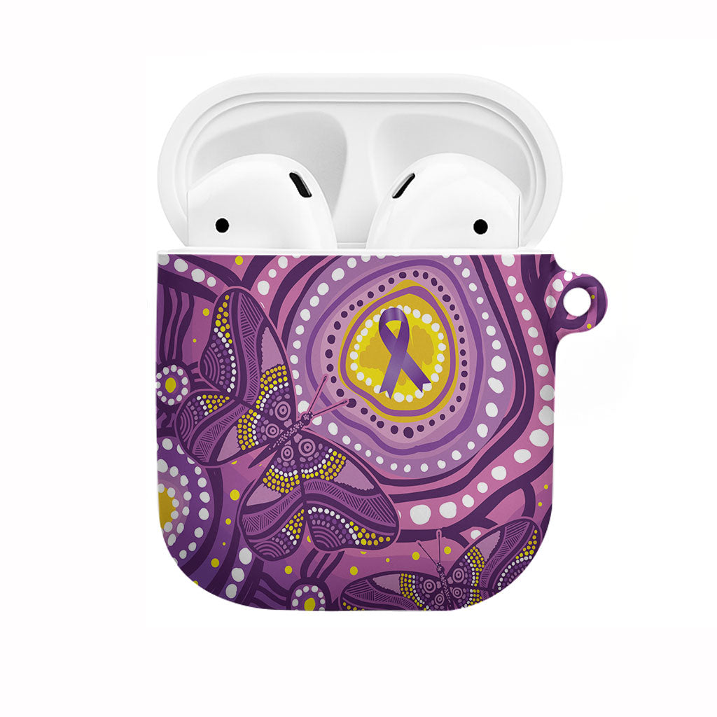 Australia Indigenous World Cancer Day Purple Aboriginal AirPods Case Butterfly Ribbon