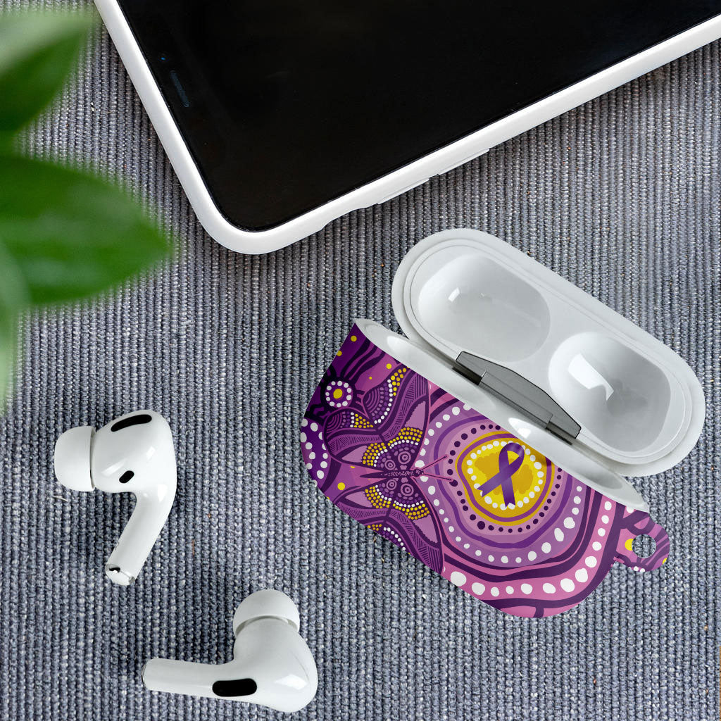 Australia Indigenous World Cancer Day Purple Aboriginal AirPods Case Butterfly Ribbon