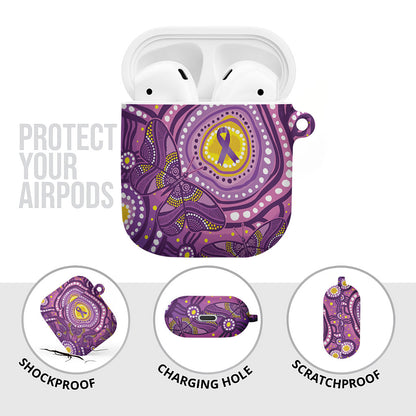 Australia Indigenous World Cancer Day Purple Aboriginal AirPods Case Butterfly Ribbon