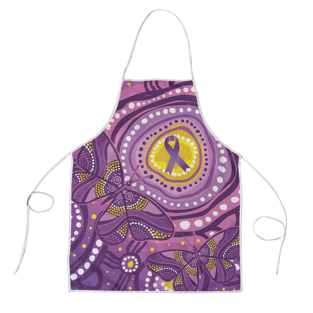 Australia Indigenous World Cancer Day Purple Aboriginal Apron Butterfly Ribbon