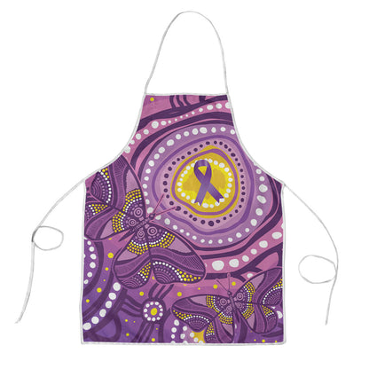 Australia Indigenous World Cancer Day Purple Aboriginal Apron Butterfly Ribbon
