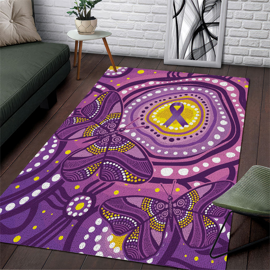 Australia Indigenous World Cancer Day Purple Aboriginal Area Rug Butterfly Ribbon
