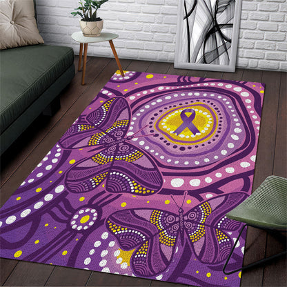 Australia Indigenous World Cancer Day Purple Aboriginal Area Rug Butterfly Ribbon