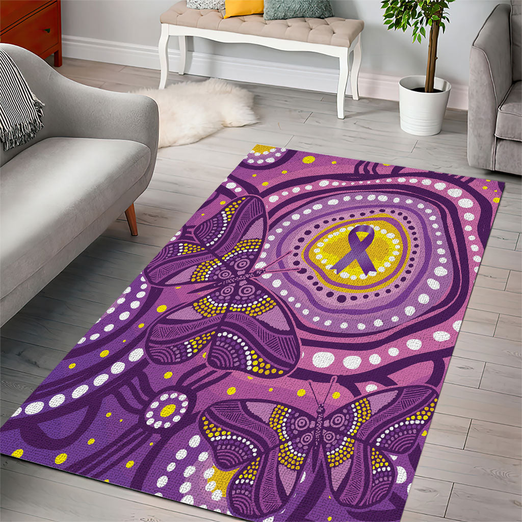 Australia Indigenous World Cancer Day Purple Aboriginal Area Rug Butterfly Ribbon