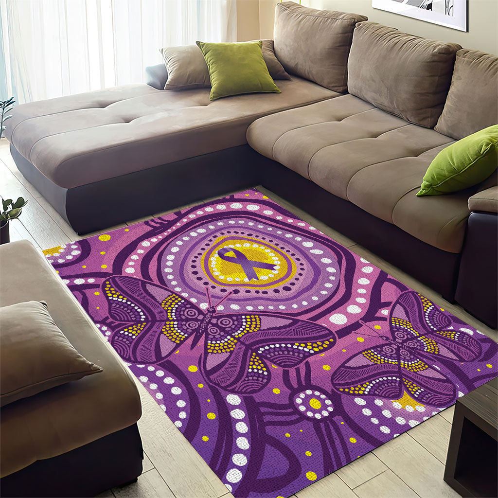 Australia Indigenous World Cancer Day Purple Aboriginal Area Rug Butterfly Ribbon