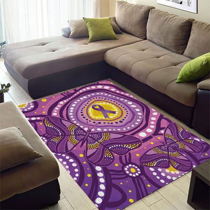 Australia Indigenous World Cancer Day Purple Aboriginal Area Rug Butterfly Ribbon