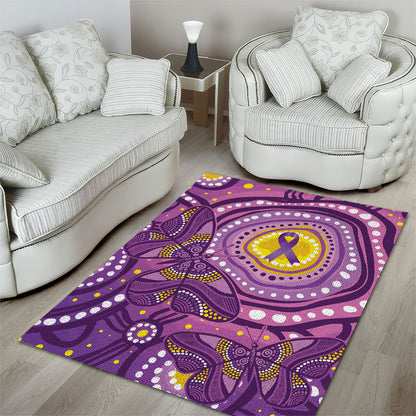 Australia Indigenous World Cancer Day Purple Aboriginal Area Rug Butterfly Ribbon