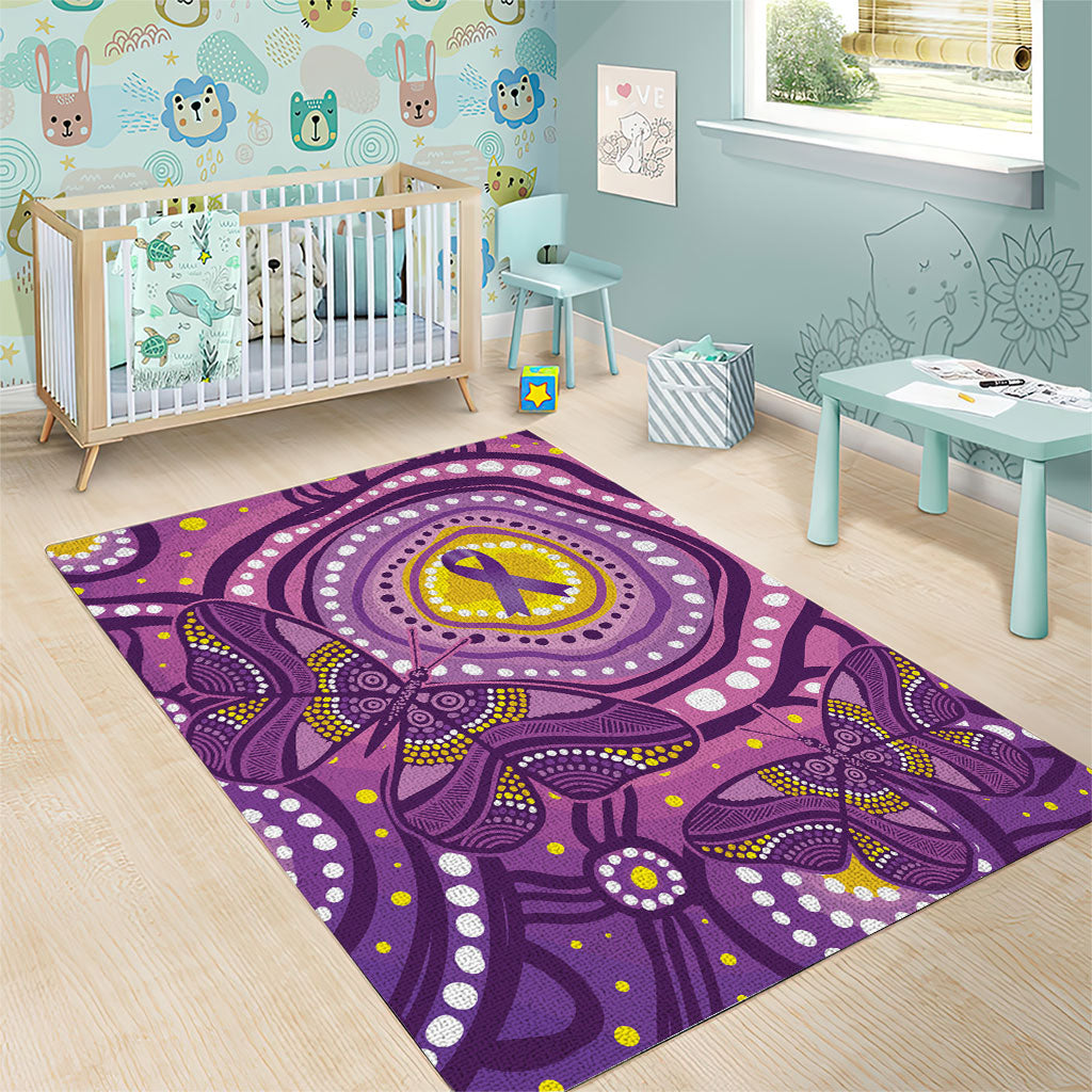 Australia Indigenous World Cancer Day Purple Aboriginal Area Rug Butterfly Ribbon