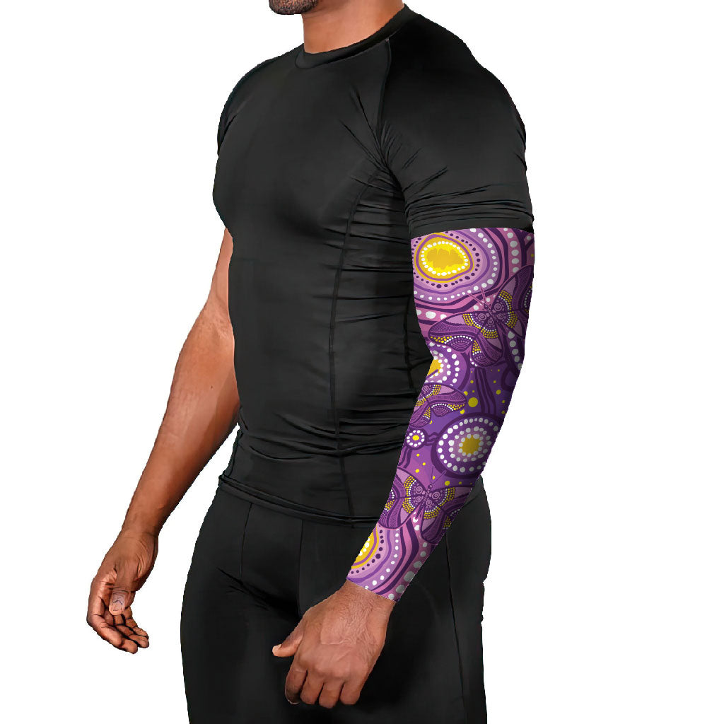 Australia Indigenous World Cancer Day Purple Aboriginal Arm Sleeves Butterfly Ribbon