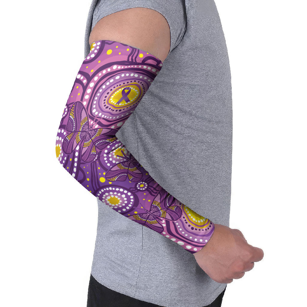 Australia Indigenous World Cancer Day Purple Aboriginal Arm Sleeves Butterfly Ribbon