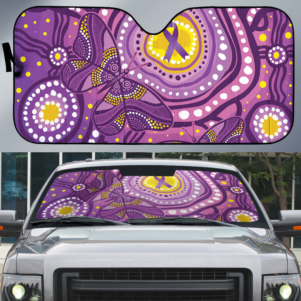 Australia Indigenous World Cancer Day Purple Aboriginal Auto Sun Shade Butterfly Ribbon