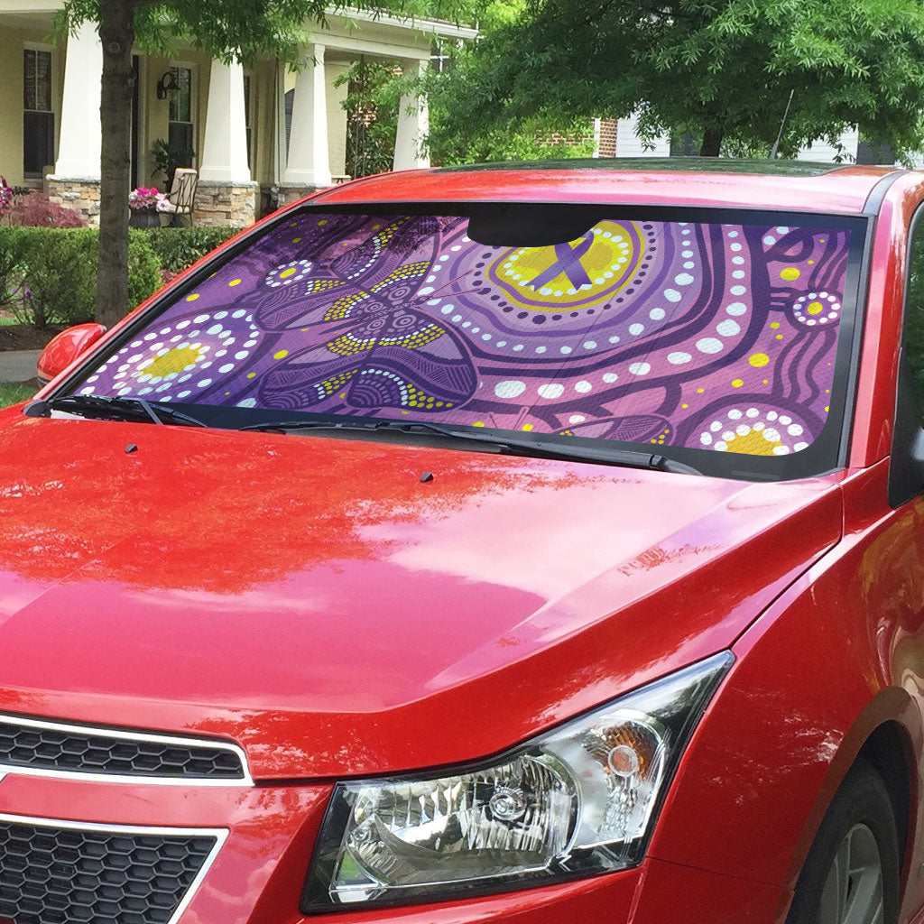 Australia Indigenous World Cancer Day Purple Aboriginal Auto Sun Shade Butterfly Ribbon
