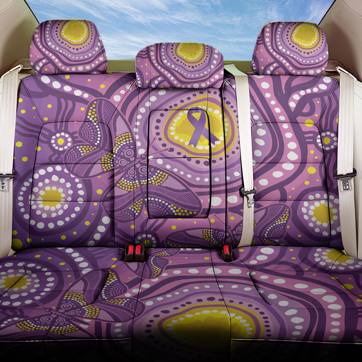 Australia Indigenous World Cancer Day Purple Aboriginal Back Car Seat Cover Butterfly Ribbon