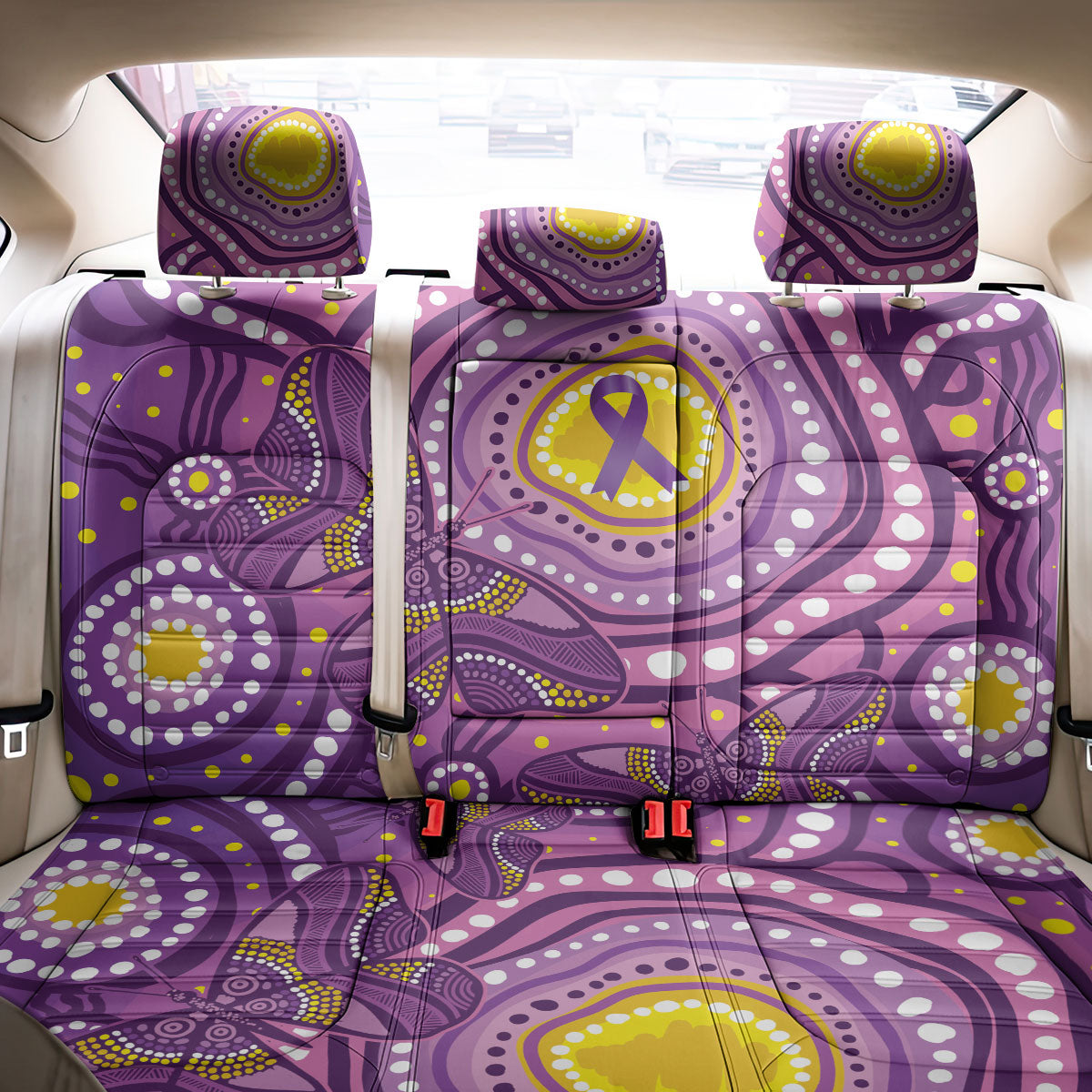 Australia Indigenous World Cancer Day Purple Aboriginal Back Car Seat Cover Butterfly Ribbon