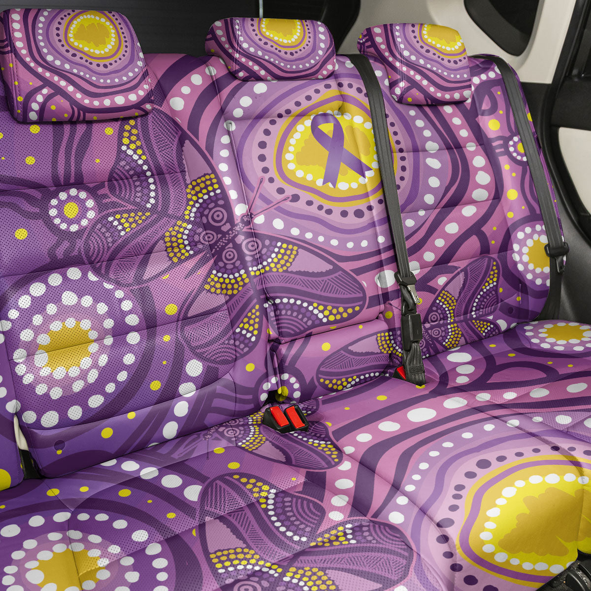 Australia Indigenous World Cancer Day Purple Aboriginal Back Car Seat Cover Butterfly Ribbon