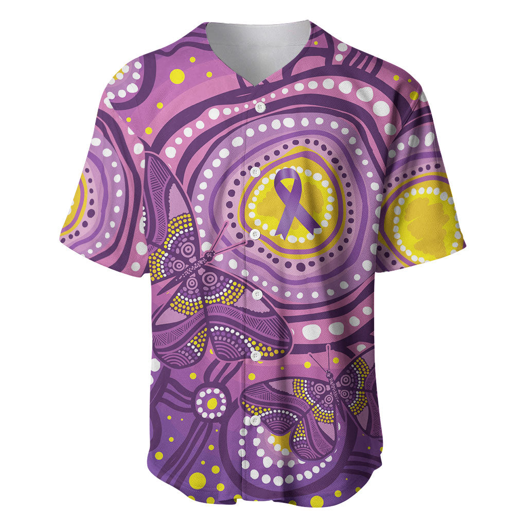 Australia Indigenous World Cancer Day Purple Aboriginal Baseball Jersey Butterfly Ribbon