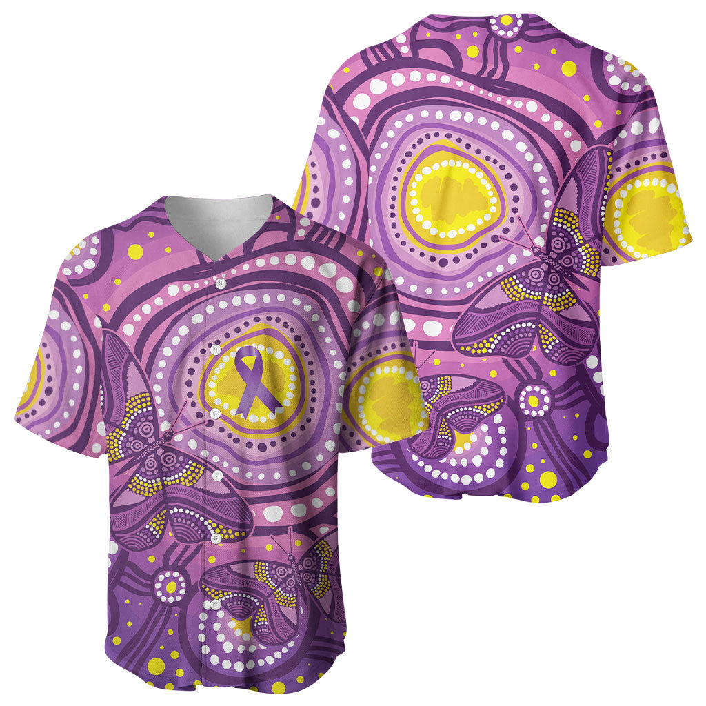 Australia Indigenous World Cancer Day Purple Aboriginal Baseball Jersey Butterfly Ribbon